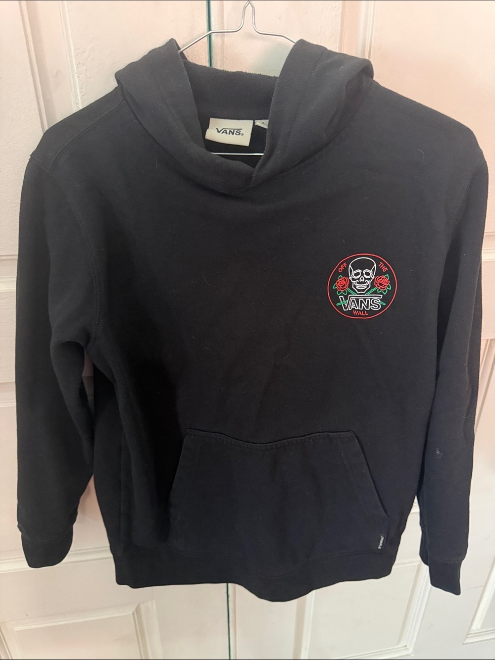Vans large Black Kids Hoodie with Skull & Roses Chest Patch